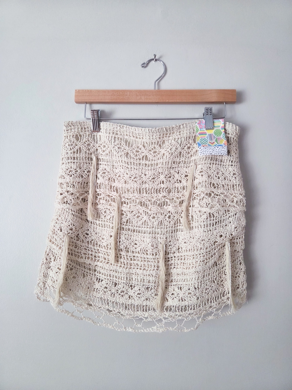 FARM Rio Cream Crochet Mini Skirt with Fringe